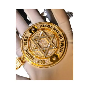 Hip Hop Luxury Gold-Plated 925 Sterling Silver Pendant VVS Moissanite Diamond with Hexagram Star and Letter Unisex Jewelry