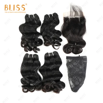 Bliss Brazilian Hair Bundles Cuticle Aligned Hair Deep Wave 4 Bundles with Closure Meche Bresilienne Humain en Chine en Gros