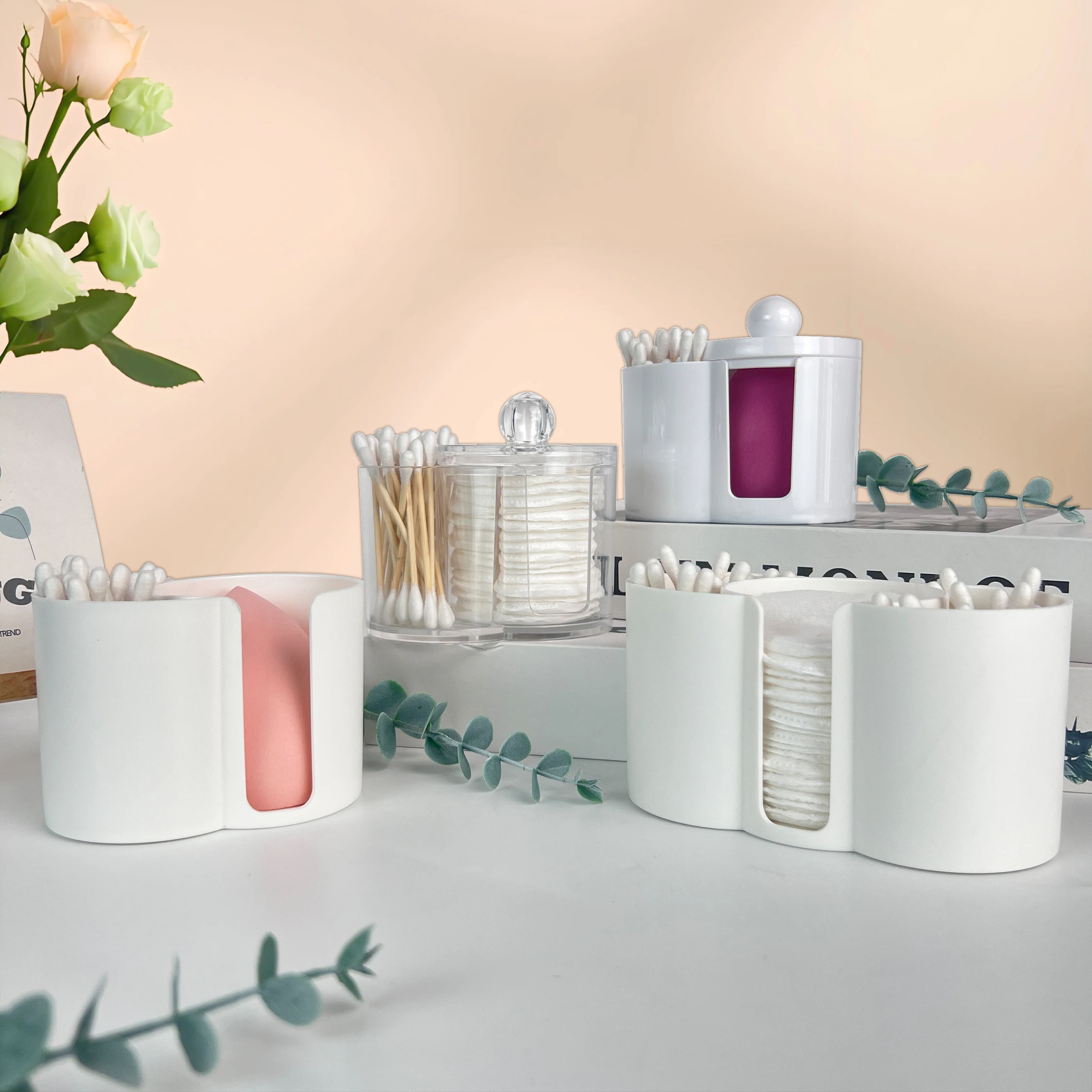 2024年 新作 卸売用 白 PP PS 環境保護プラスチック化粧綿棒収納ボックス メイク用品整理ボックス