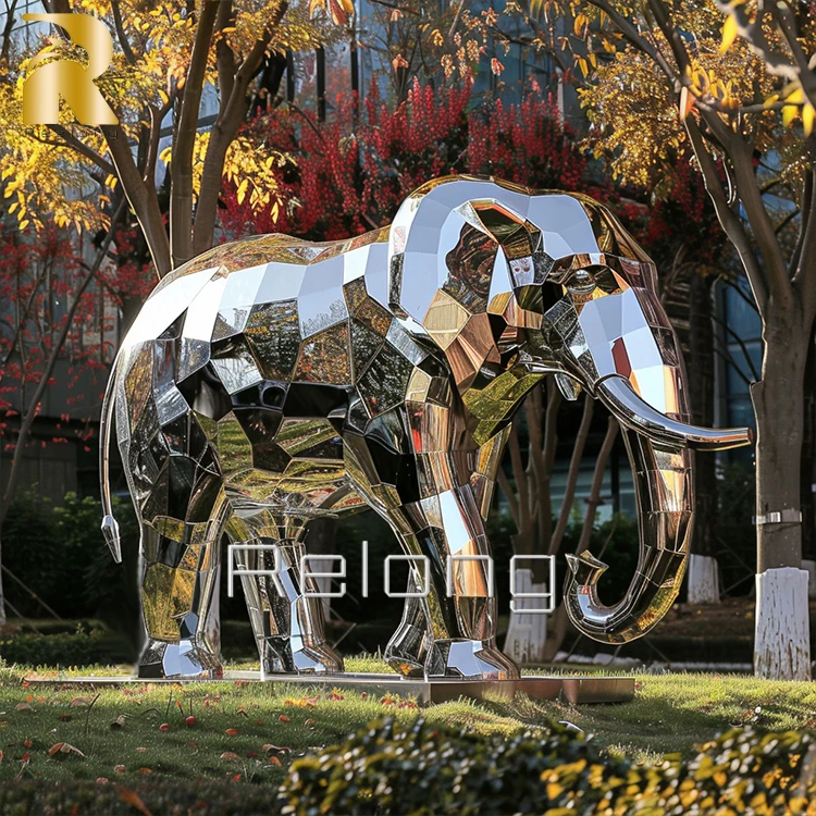 ステンレススチール製の大型エレファント彫刻 - 屋外用装飾品