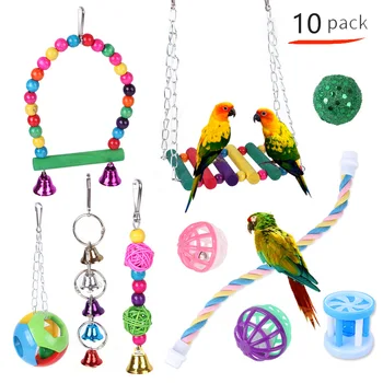 10 Pack Pet Bird Toys Hanging Cage Swing Rainbow Bridge Parrot Toy Set Supplies