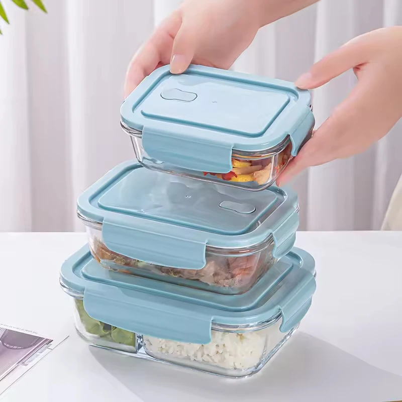 Wholesale 410ml 700ml 1040ml Airtight Glass Meal Prep Containers Plastic Lid Microwave Dishwasher Safe 3 Compartments Lunch Box
