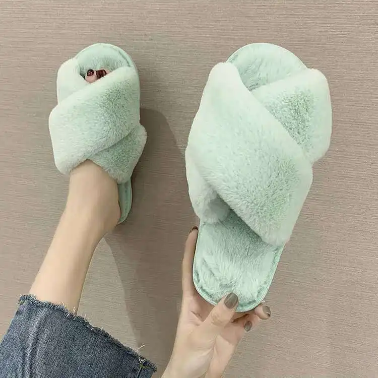 Wholesale Bedroom Fuzzy Faux Fur Slipper Flat Fluffy Open House Shoes Furry womens slippers flip flops cute sandals From m.alibaba.com