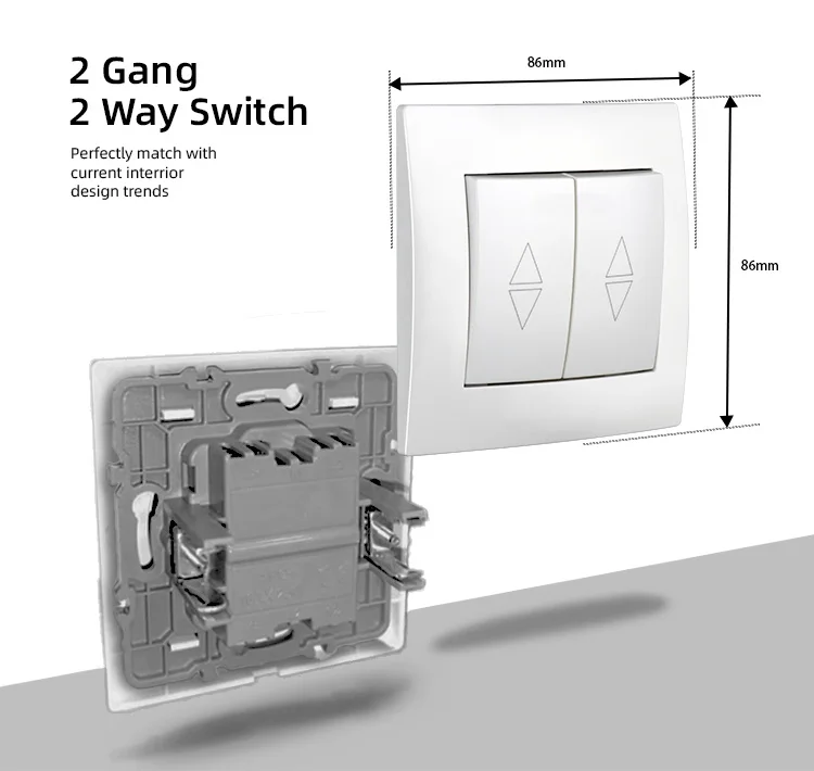Factory Europe Standard Electric Switch Mounted In Wall 2 Gang 1 Way