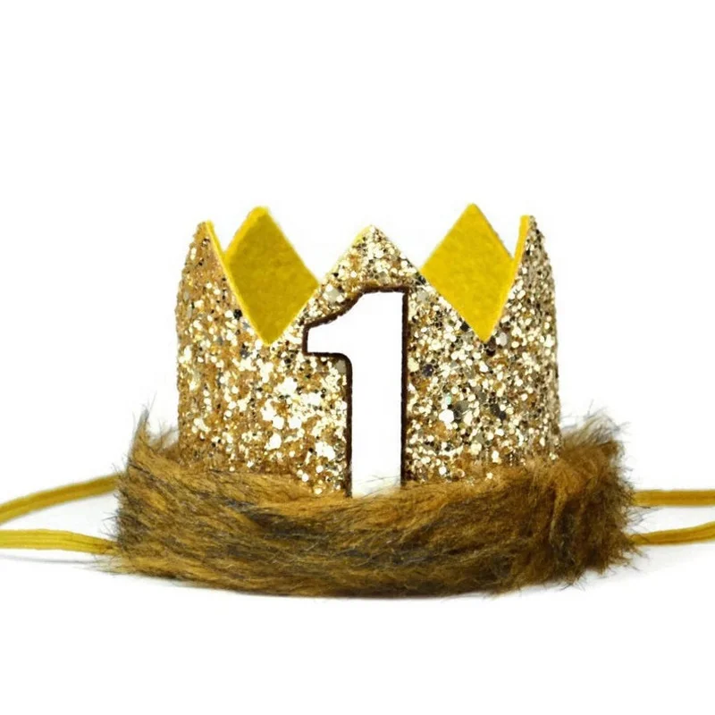 Novelty Party 1st Birthday Crown Felt Plush lion Dress up Hat and
