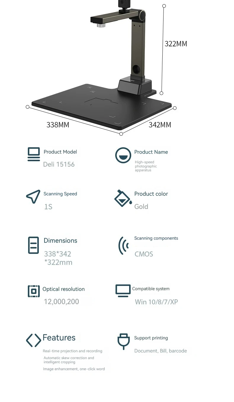 Deli 15151 HD Professional Office Online Course Collection Certificate Book Scanner