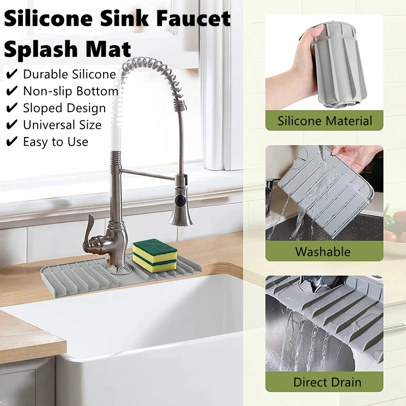 Silicone Faucet Drain Pad Drip Catcher Tray Kitchen Bathroom Slip Mat  Durability