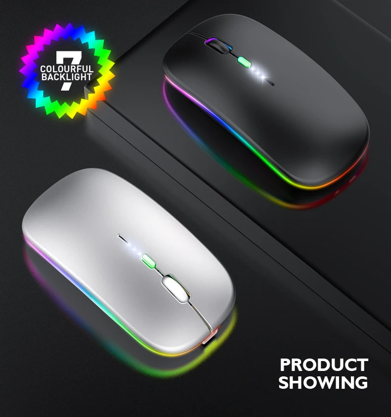Best-selling Popular LED Rechargeable 2.4G+Blueteeth Dual Mode Wireless Mouse Glowing Custom LOGO Brand for Office