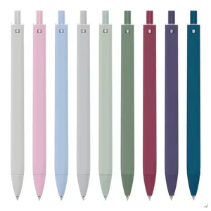Office Stationery Macaron Color Gel Pen Custom LOGO Water-based Retractable Simple Blue Red Ink Writing 0.5mm