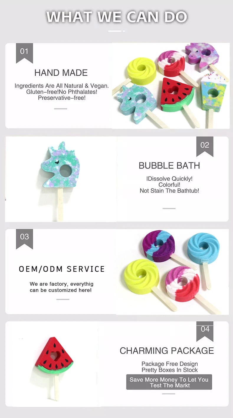 Oem Lollipop Natural Bubble Bar Rainbow Custom Shaped Wholesale Organic