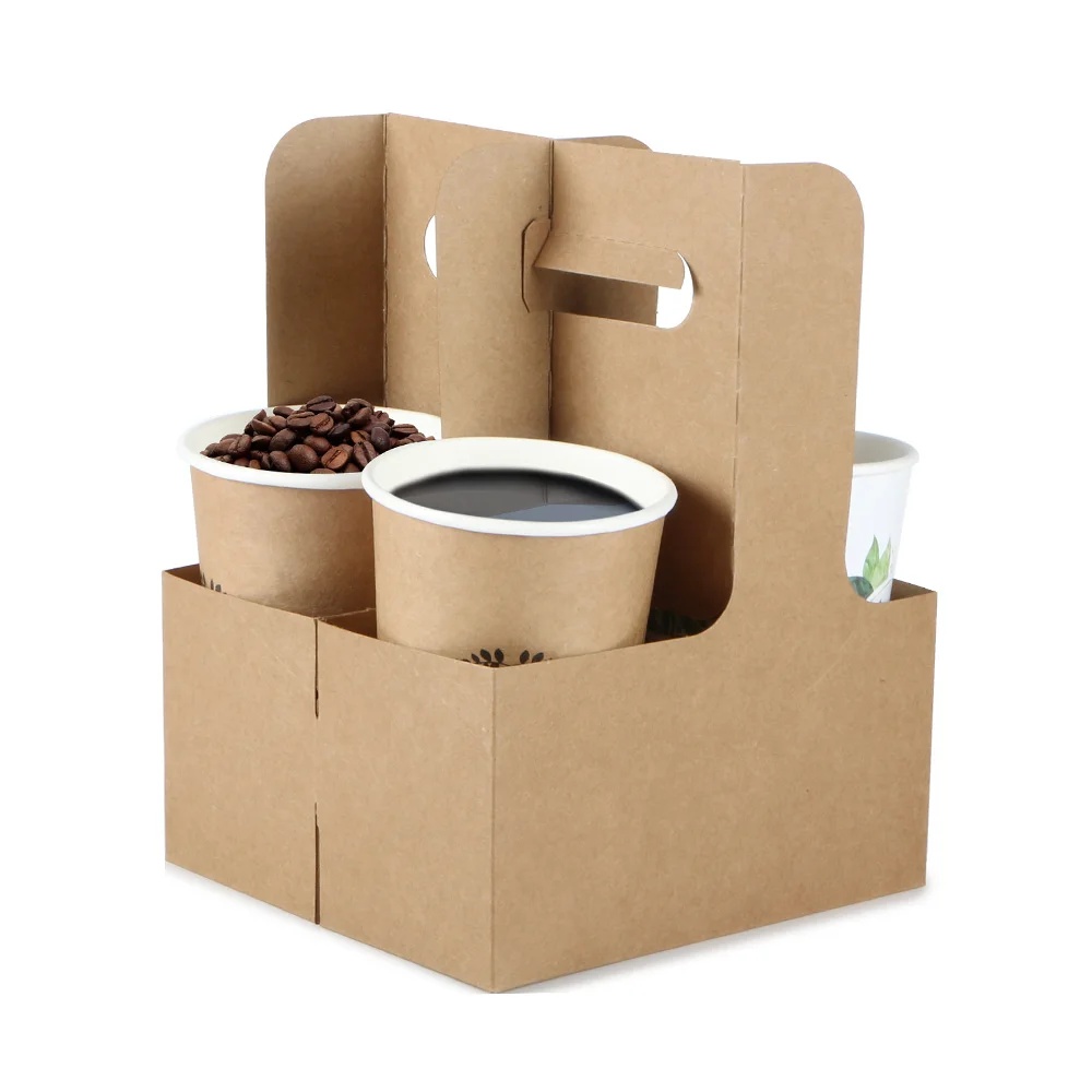 Customizable Biodegradable Embossed Kraft PE Coated Double Wall Coffee Tea Wine Holder Packaging Eco Friendly Disposable