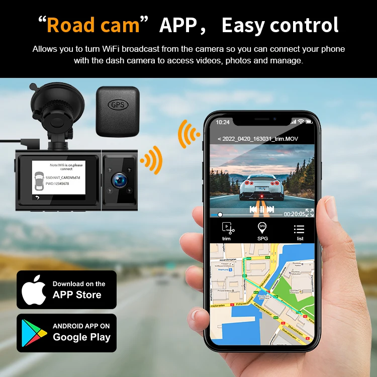 M600 3 Channel Dash Camera Dashcam 4K Mini Car Dvr 3 Channel 3 Way Dash Cam Wifi Gps Front and Rear Inside 3 Lens 4k Dashcam