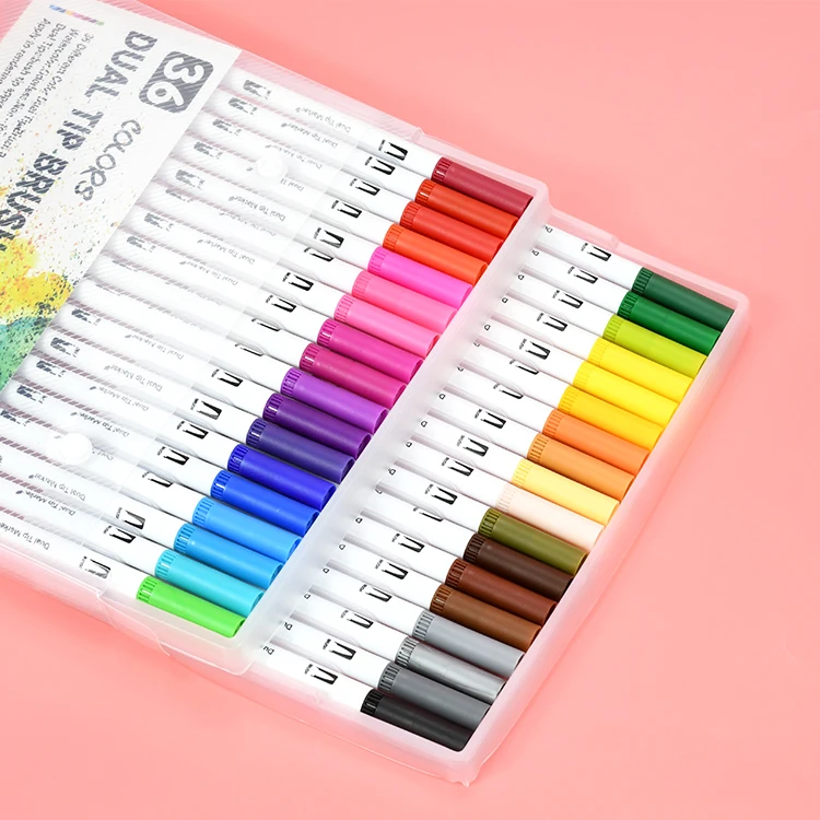36 Colors Dual Tip Soft Brush Pens Fine Watercolor Marker Pen for Skin Glass Coloring Calligraphy Artists Beginner Painters