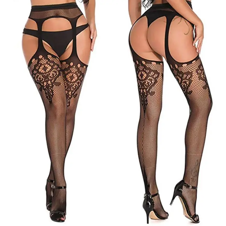 Заводская цена женские черные ажурные высокие кружевные чулки до бедра с поясом для чулок пикантные подтяжки колготки