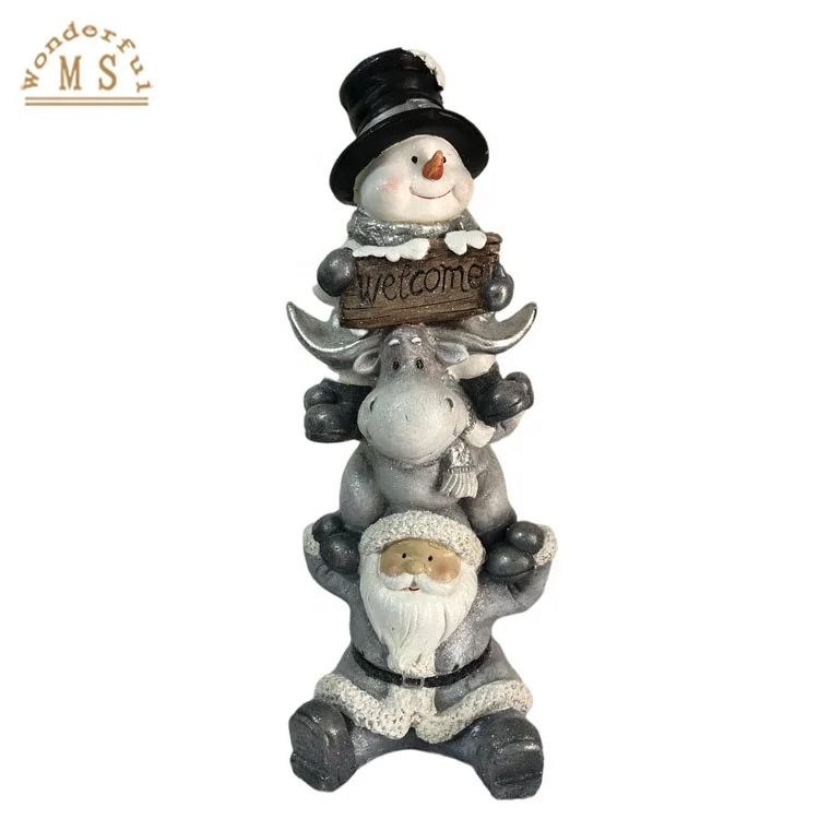 3 piece Polistone Christmas Sculpture Snowman Bear Reindeer stacking for Home and Garden Decoration on Seasoning Holiday