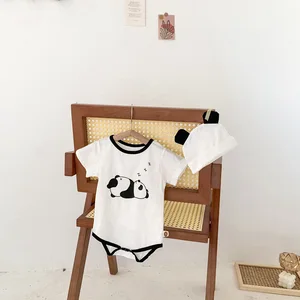 Summer Infant Jumpsuit 100% Cotton Short Sleeve Cute Panda Cartoon Design Button Baby Rompers