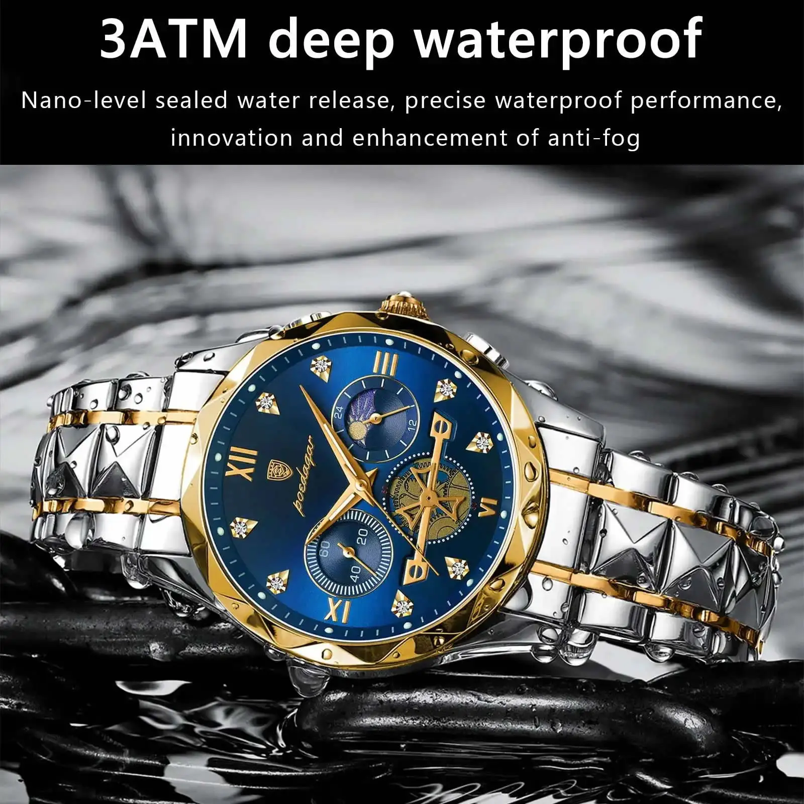 Poedagar 996 Luxury Chronograph Stainless Steel Quartz Watches Waterproof Luminous Men W aperçu 3