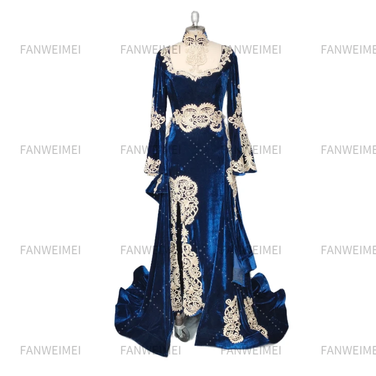 green emerald velvet dress Two Pieces Wedding Gown Boho Wedding Dress Long Sleeves – TANYA BRIDAL