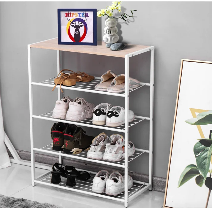 Заводская поставка многослойная стальная и деревянная полка для обуви простая Бытовая