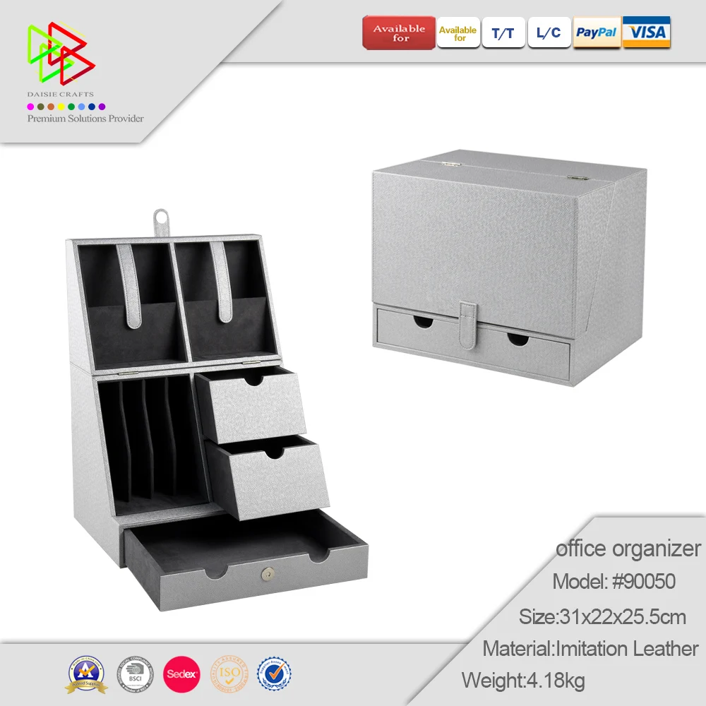 Настольный органайзер из искусственной кожи с 3 выдвижными