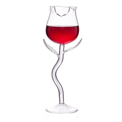 Newe Fancy Design Rose Flower Shape Wine Glass 180ml Rose Glass champagne Flute Goblet Gift
