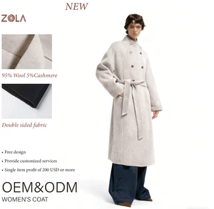 2026 Zola Factory Price Women's Outerwear Cashmere Long Double-breasted Winter Wool Blending Plain Dyed Handmade Coat