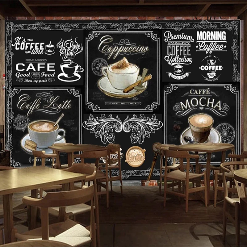 personalizzato 3d foto murale carta da parati stile europeo retrò dipinto a  mano lavagna caffè caffè caffè decorazione pittura carta da parati pittura