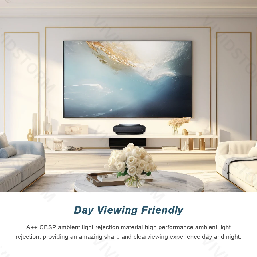 VIVIDSTORM 120 Inch ALR Ambient Light Rejecting PET Black Crystal Frame Projection Screen for Ultra Short Throw UST Projector
