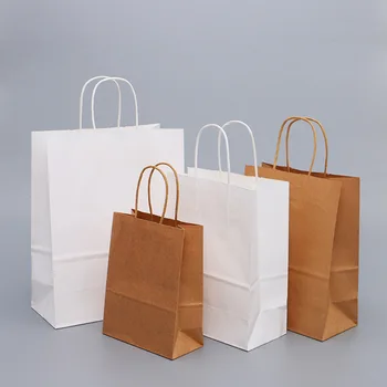 Wholesale White And Brown Kraft Paper Twisted Handle Shopping Carrier Bag With Logo Printed