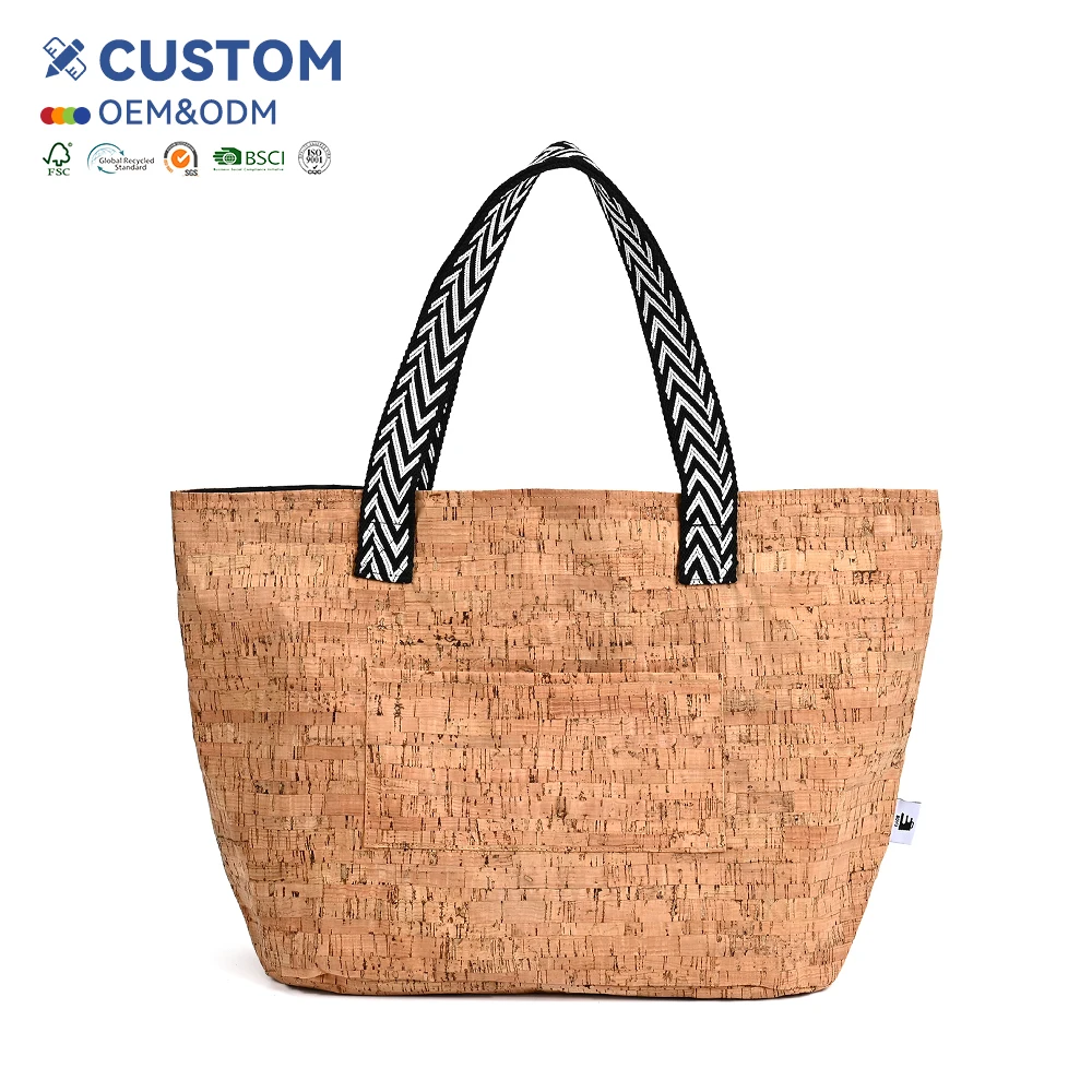 Eco-friendly Natural Cork Wood Tote Shopping Bag Portugal Cork Handbags Cork Recyclable Shopping Bag Waterproof Makeup Bag