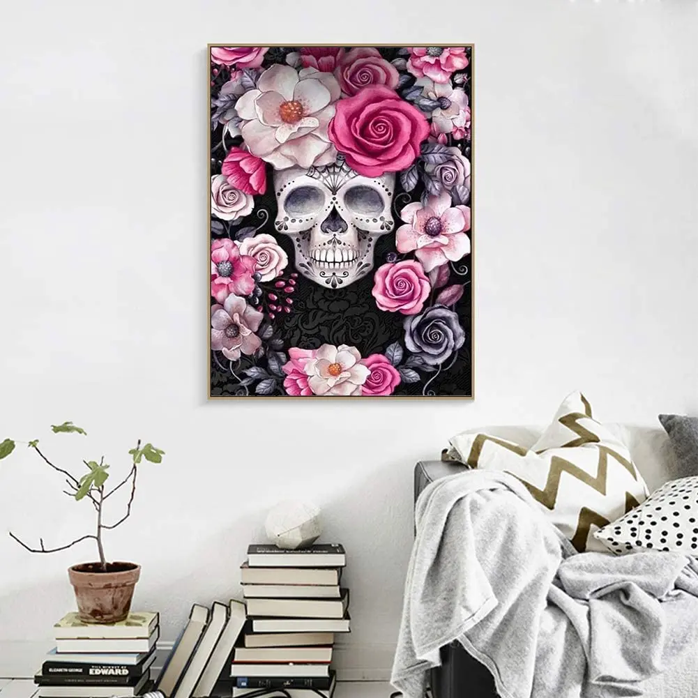 Crystal Rhinestone Embroidery Pictures Arts Craft Gift Skull DIY Colorful Flower 5D Diamond Painting Full Kits 