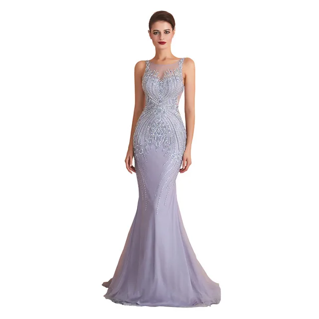 Beaded Draped Mermaid High Split Soft Satin Evening Dress Prom Gowns C –  Flora Prom