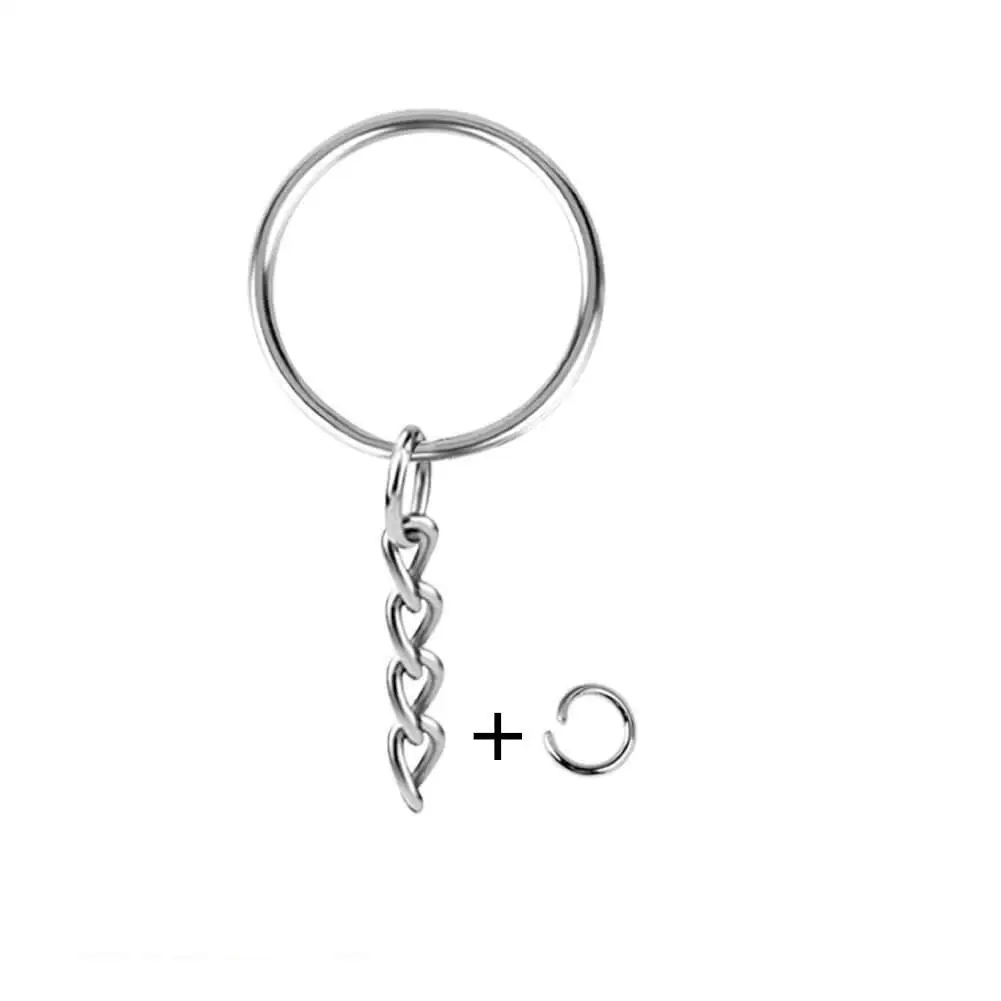 50PCS 3D Metal Keychain Rings with Chain for DIY Accessories, OEM