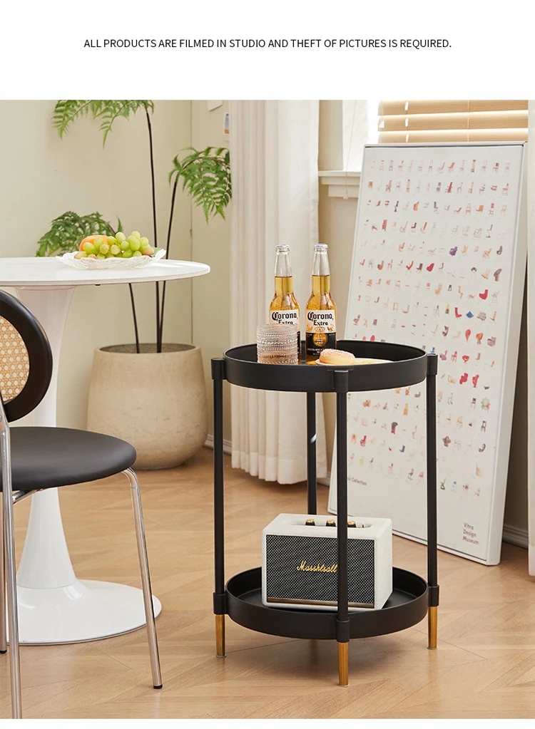 Small Coffee Table Iron Metal Double Sofa Side Table Round Plate End ...