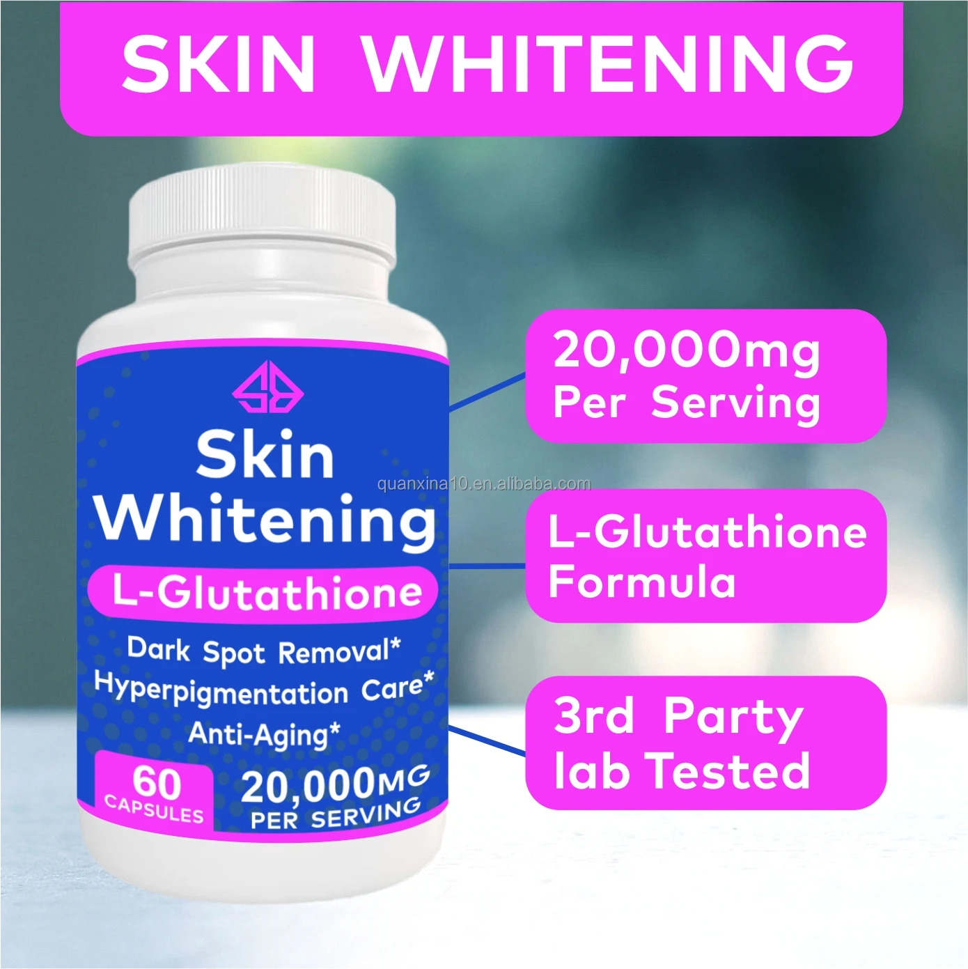 Skin Whitening L-Glutathione 20,000MG Per Serving 60 Softgel Capsules Vegan Anti-Aging Dark Spot Removal