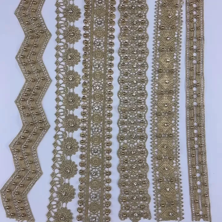 Luxury Gold Embroidery Lace Edging With Studded Bead For Clothing Diy ...