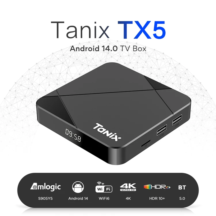 Tanix TX5 Android 14 TV Box 14.0 HD 4K Decoder Smart Tvbox Amlogic S905Y5 Quad Core WiFi 4G RAM 64G ROM Media Player Set-Top Box