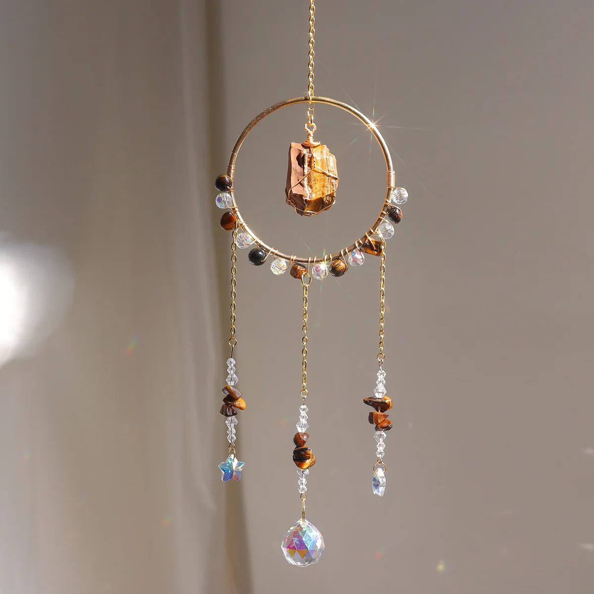 product handmade rose quartz sun catcher with nature stone home decor wall hanging car ornament amethyst suncatcher super handctafts-9