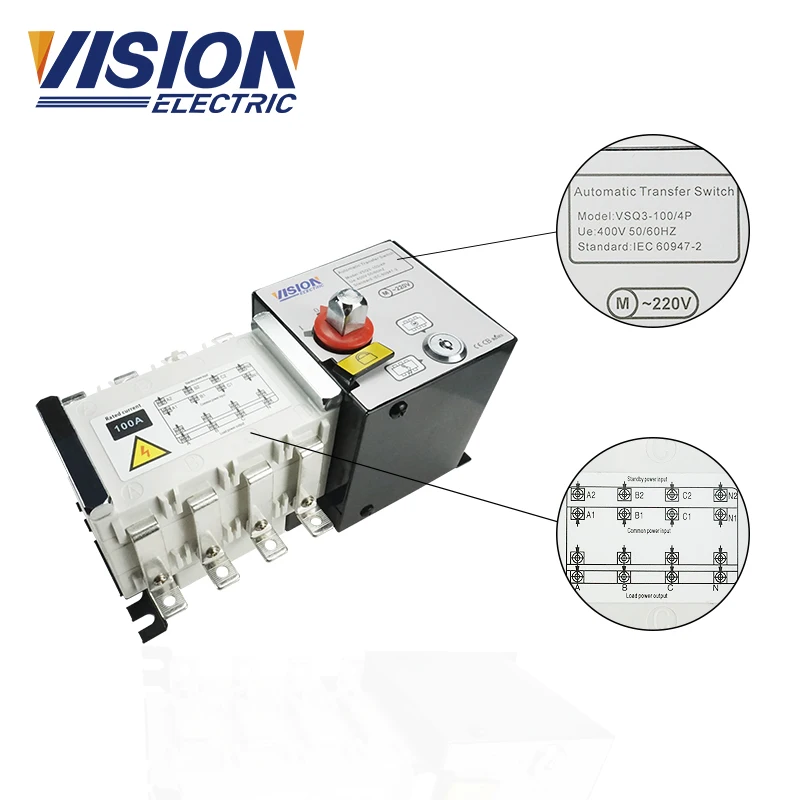 VISION ATS 160A Dual Power Generator ATS 4P 4 Poles Generator Changeover Switch 100A 250A 400A 630A 800A 1000A