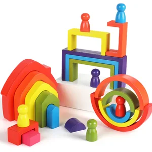 Large Creative Rainbow Stacker Wooden Blocks Montessori Educational Kids' Toy for Children's Kitchen & Food Play