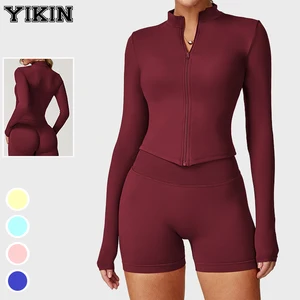 OEM New Activewear Sports Outfit Women Gym Fitness Yoga Tights Jacket Zipper-up Stand Neck Ladies Yoga Sweatshirt