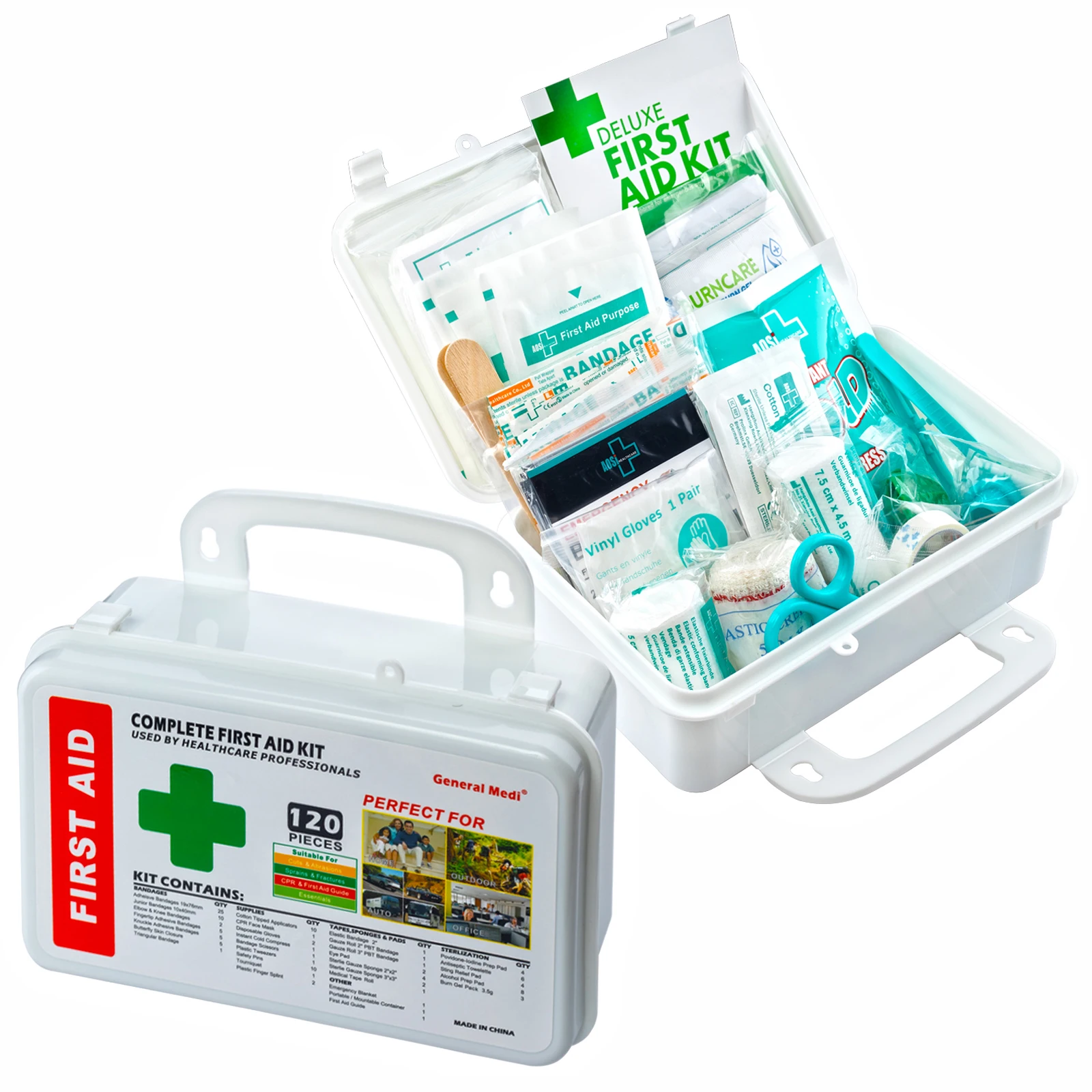 120 Pieces Hardcase First Aid Kit First Aid Box Plastic With Supplies