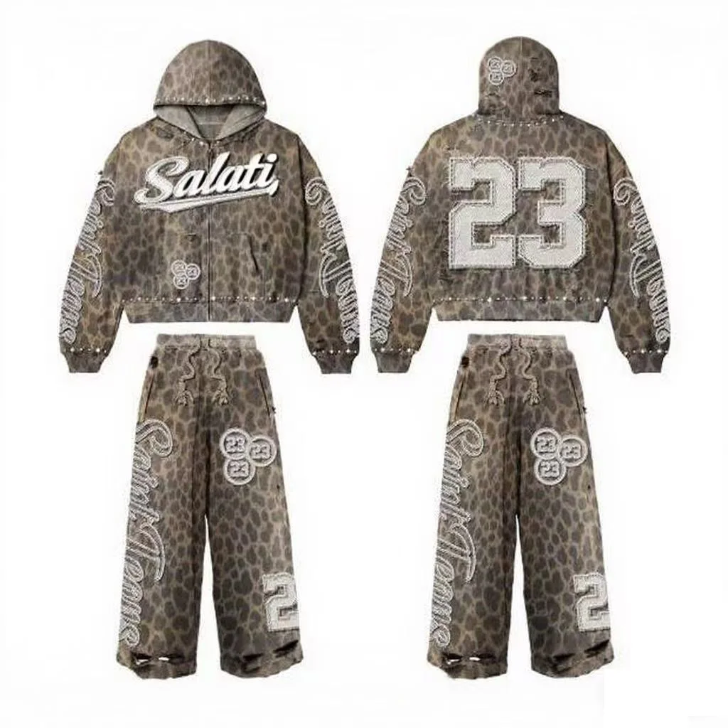 SALATI Winter Streetwear Sweatsuits Sets Custom Vintage Washed Thick Cotton Men Two Piece Sweatpants Hoodie Sets Tracksuit Set gallery 2