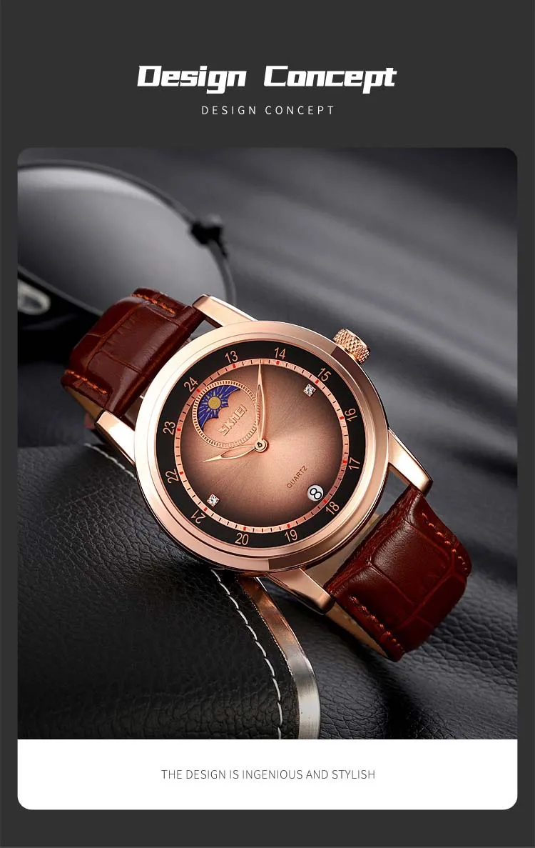 SKMEI 9300花式广州男士石英表热卖真皮表带防水简约休闲手表供应商