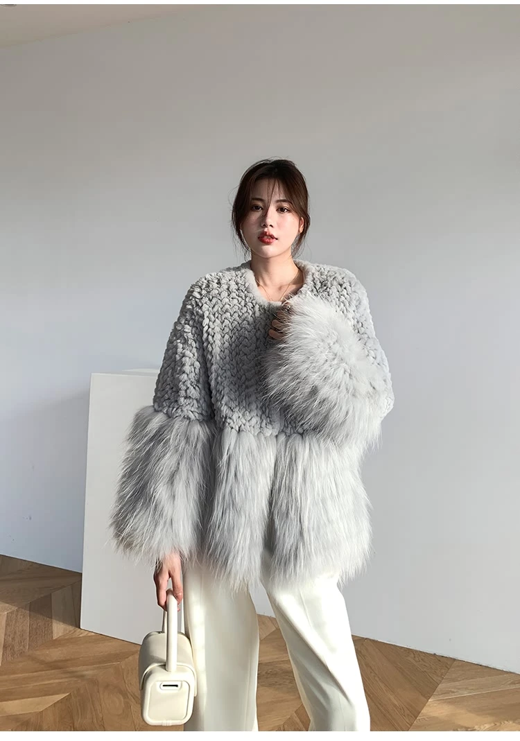 Yr1204 Wholesale Hand Knitted Rabbit Fur Coat Short Thick Winter Fur ...