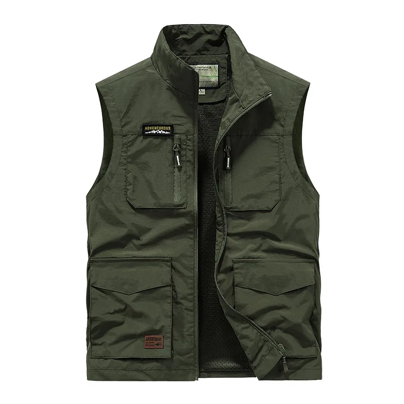 Men's High Quality Multi Pockets Jacket Plus Size Solid Color Fishing Volunteer Vest Slim Fit Vintage Jackets_voghion.com