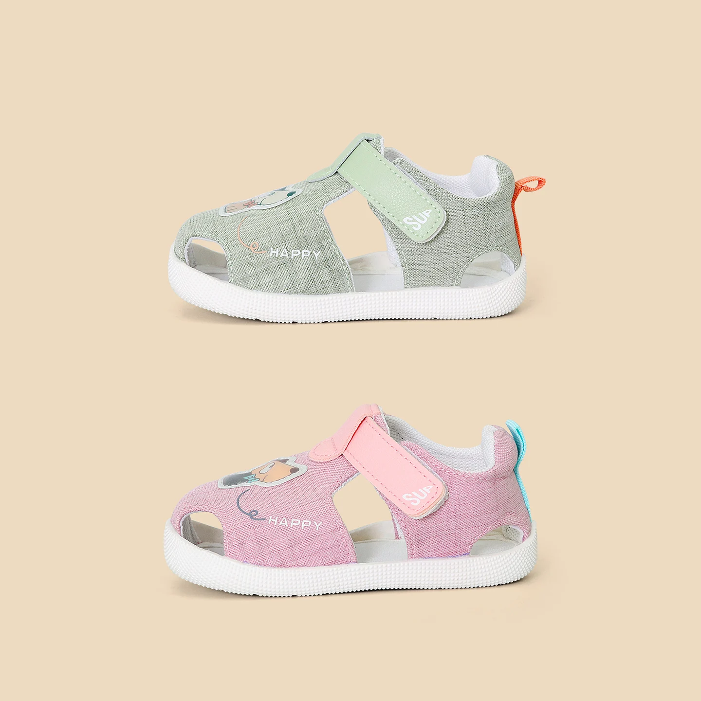Fashion Children's Shoes Breathable Mesh Sandals - Closed-Toe Non-Slip Walking Shoes with Cute Cartoon Pattern