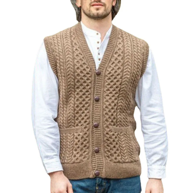 Custom Logo Men's V Neck Knitted Sweater Vest with Pocket