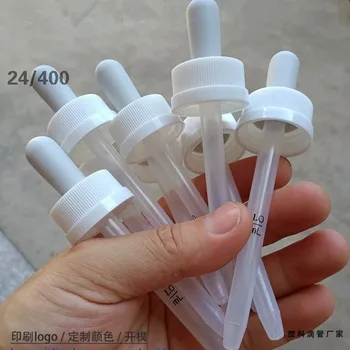 24/400 grey rubber clear  plastic dropper cap with scale white screw ring  for essential oil liquid