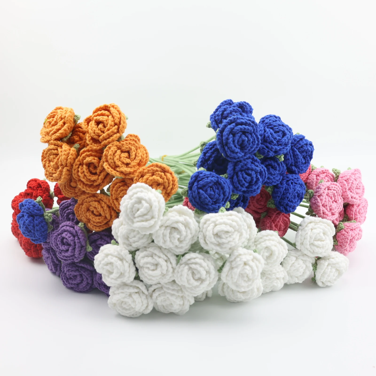 Crocheted Bubble Rose Bouquet 1pc DIY Handmade Woven Plant Simulation Flowers for Wedding Home or Girlfriend's Gift Crafts